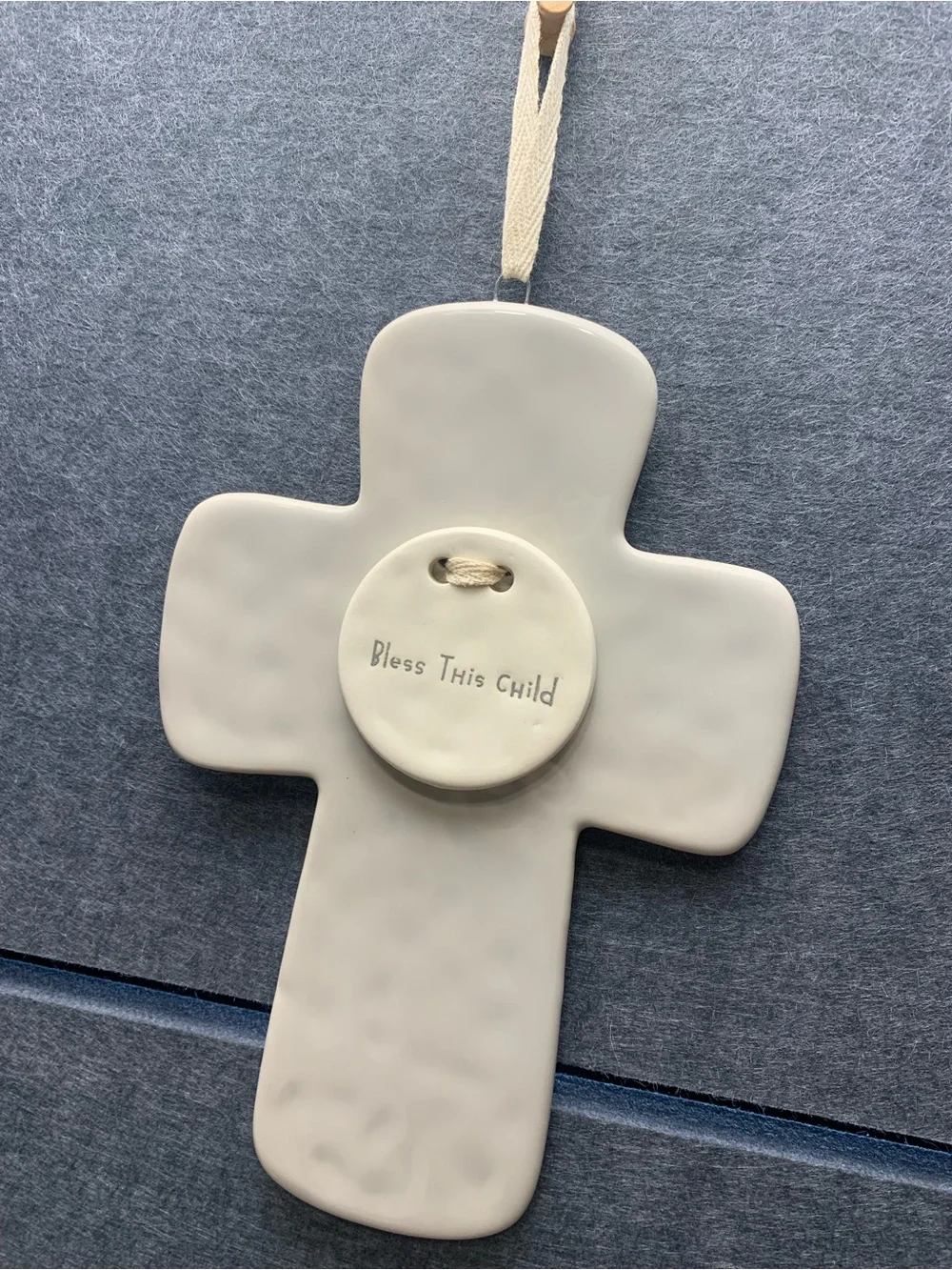 Demdaco Cream Ceramic Cross Wall Accent with 'Bless This Child' Plaque